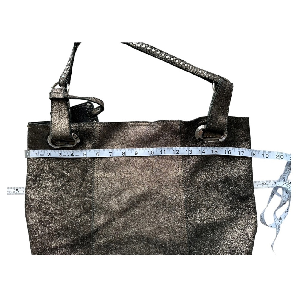 B. Makowsky Metallic Bronze Leather Large Hobo Shoulder Bag with Studded Handle - Picture 16 of 16